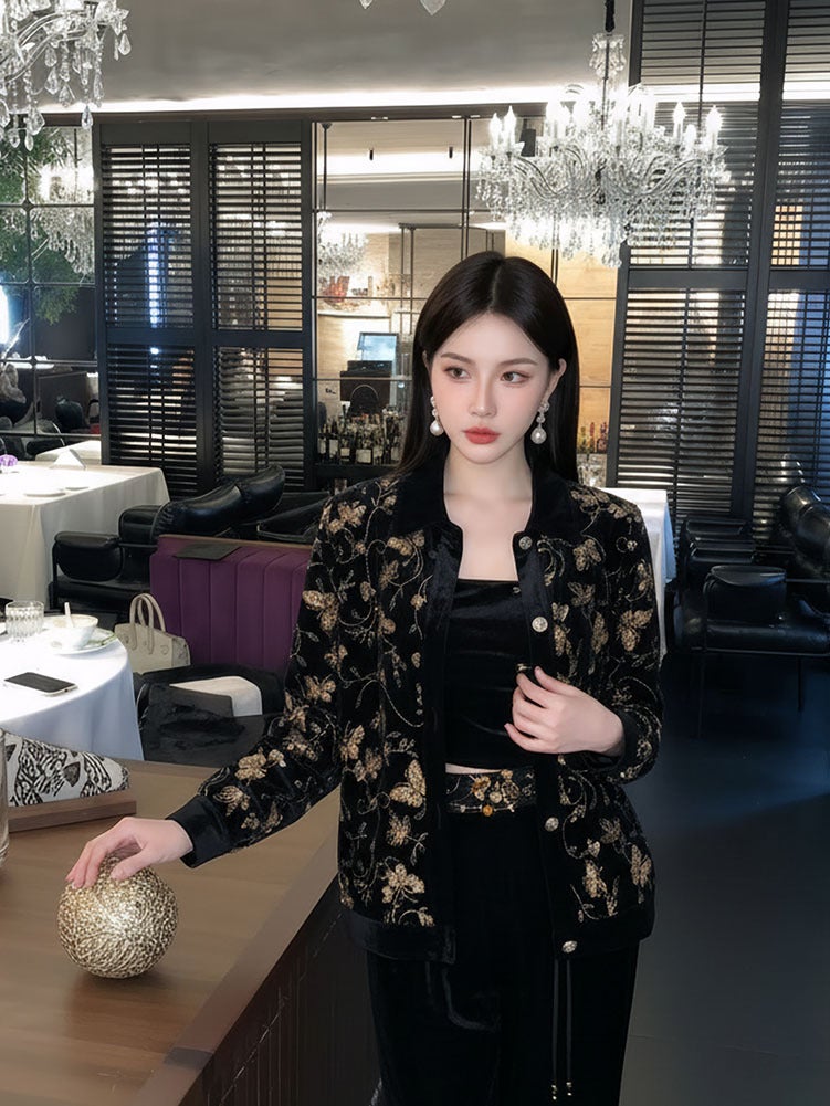 Yailla New Versatile Autumn/Winter Retro-Style High-End Chinese-Style Top Elegant and Sophisticated New Chinese-Style Applied Embroidery Heavy-Duty Long-Sleeved Cotton Coat for Women Niche Design Tang Coat Suit - Image 3